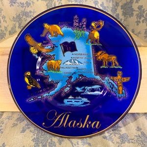 Alaska Souvenir Decorative Plate - Blue and Gold